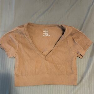 Stylish Brown Ribbed V-Neck Crop Top